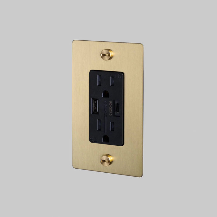 Buster + Punch 1-Gang Duplex Outlet with USB-A & USB-C – Cross - Brass / Without Logo - 1G USB A + C Outlets