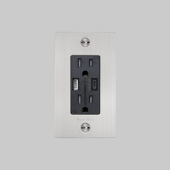 Buster + Punch 1-Gang Duplex Outlet with USB-A & USB-C – Cross - 1G USB A + C Outlets