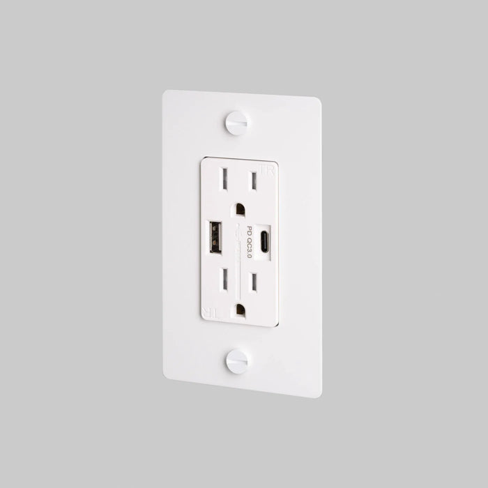 Buster + Punch 1-Gang Duplex Outlet with USB-A & USB-C – Cross - White / Without Logo - 1G USB A + C Outlets