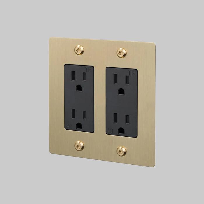 Buster + Punch 2-Gang Duplex Outlet – Linear - Brass / Without Logo - 2G Duplex Outlets