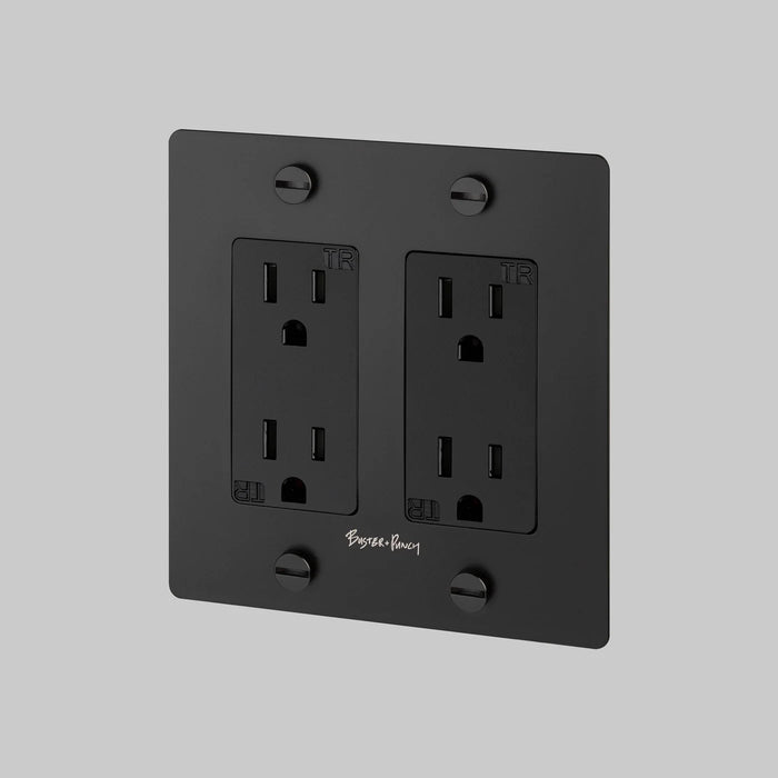 Buster + Punch 2-Gang Duplex Outlet – Cross - Black - 2G Duplex Outlets