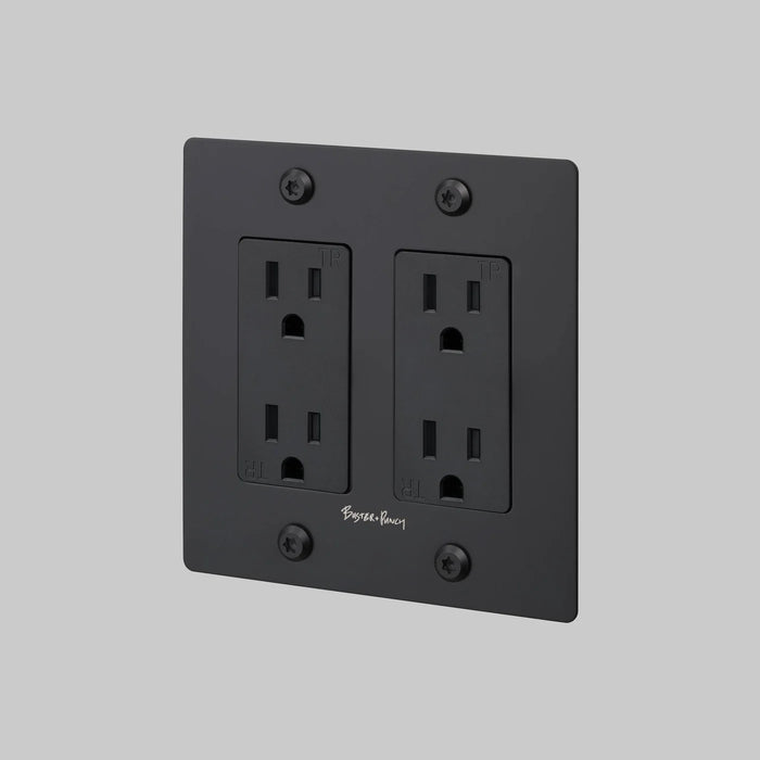 Buster + Punch 2-Gang Duplex Outlet – Linear - Black / With Logo - 2G Duplex Outlets