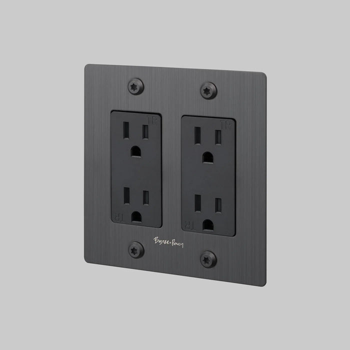 Buster + Punch 2-Gang Duplex Outlet – Linear - Smoked Bronze / With Logo - 2G Duplex Outlets