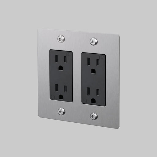 Buster + Punch 2-Gang Duplex Outlet – Linear - Steel / Without Logo - 2G Duplex Outlets