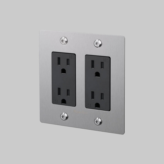 Buster + Punch 2-Gang Duplex Outlet – Linear - Steel / With Logo - 2G Duplex Outlets