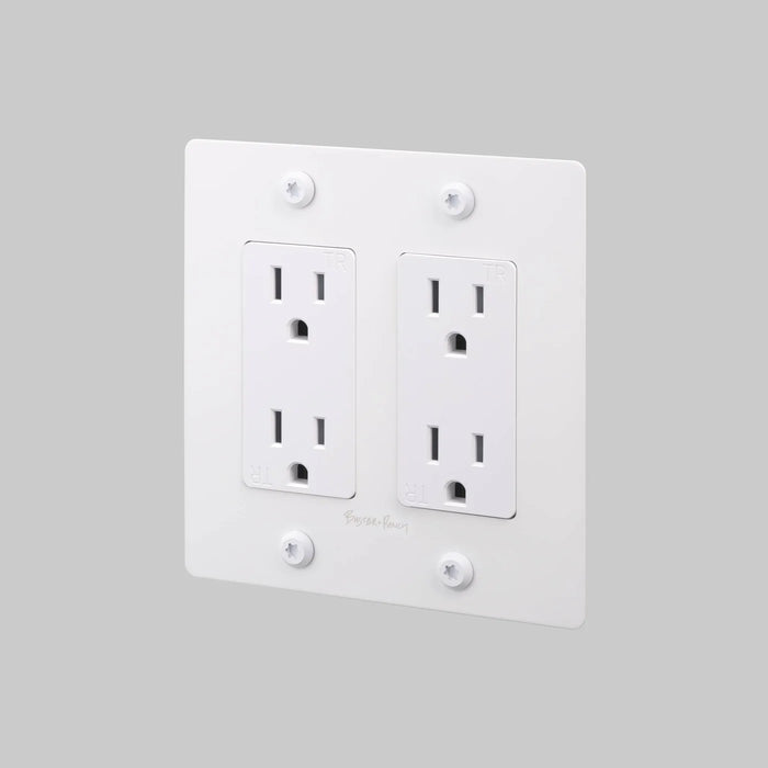 Buster + Punch 2-Gang Duplex Outlet – Linear - White / With Logo - 2G Duplex Outlets