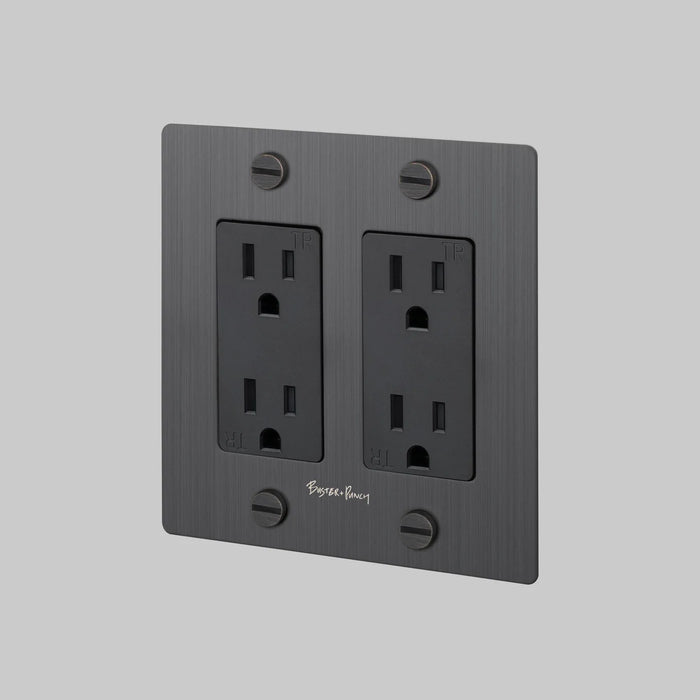 Buster + Punch 2-Gang Duplex Outlet – Cross - Smoked Bronze - 2G Duplex Outlets