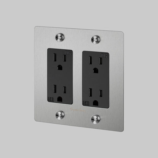 Buster + Punch 2-Gang Duplex Outlet – Cross - Steel - 2G Duplex Outlets