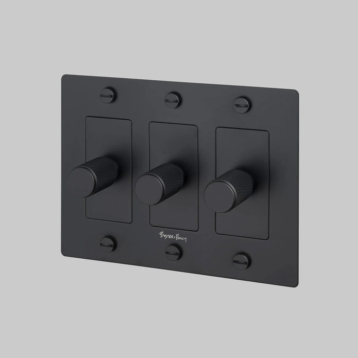 Buster + Punch 3-Gang LED Dimmer Switch – Cross - Black / With Logo - 3G Dimmers