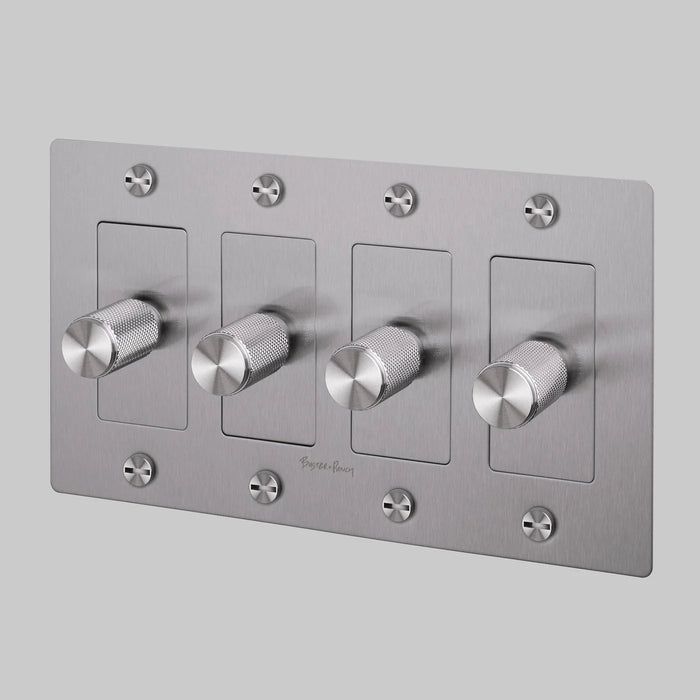 Buster + Punch 4-Gang LED Dimmer Switch – Cross - Steel / With Logo - 4G Dimmers