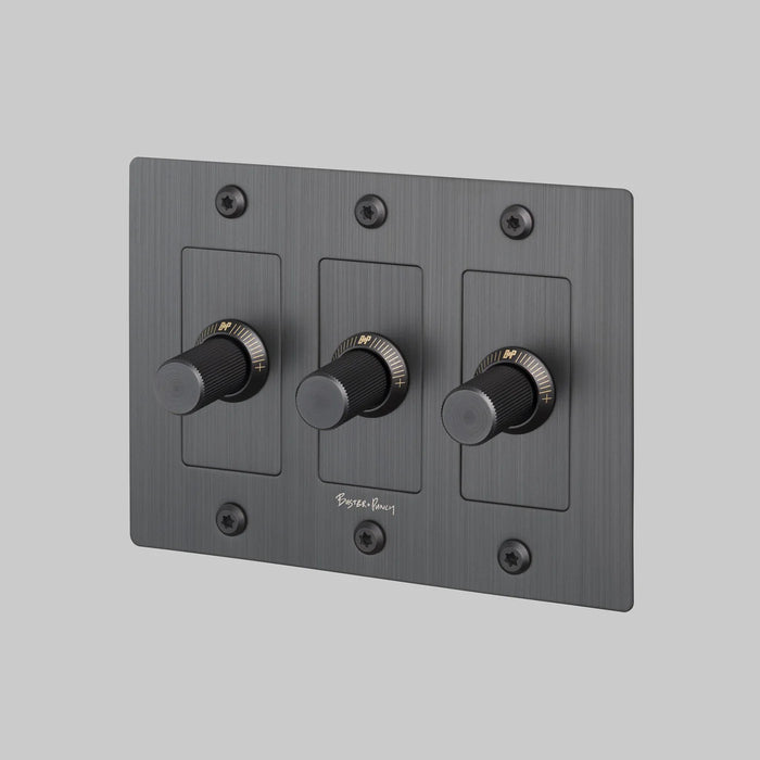 Buster + Punch 3-Gang LED Dimmer Switch – Linear - Smoked Bronze / With Logo - 3G Dimmers