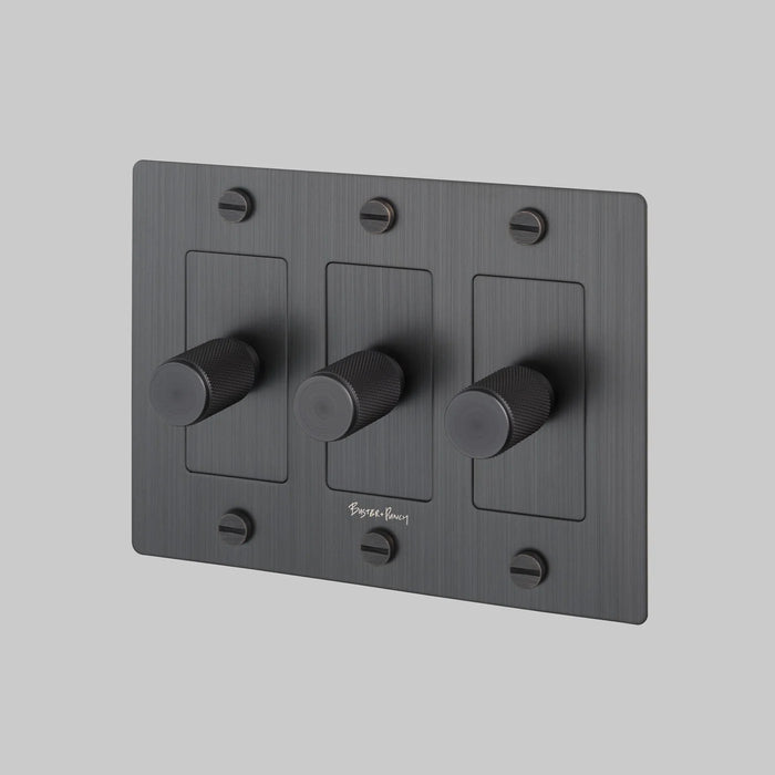 Buster + Punch 3-Gang LED Dimmer Switch – Cross - Smoked Bronze / With Logo - 3G Dimmers