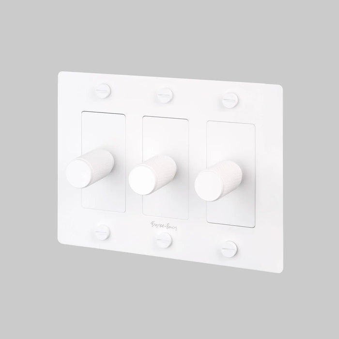 Buster + Punch 3-Gang LED Dimmer Switch – Cross - White / With Logo - 3G Dimmers