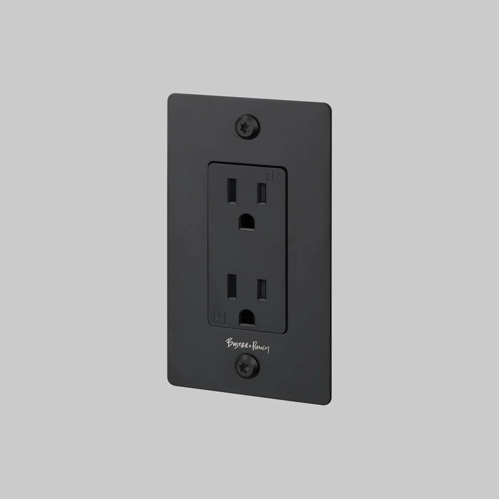 Buster + Punch 1-Gang Duplex Outlet – Linear - Black / With Logo - 1G Duplex Outlets