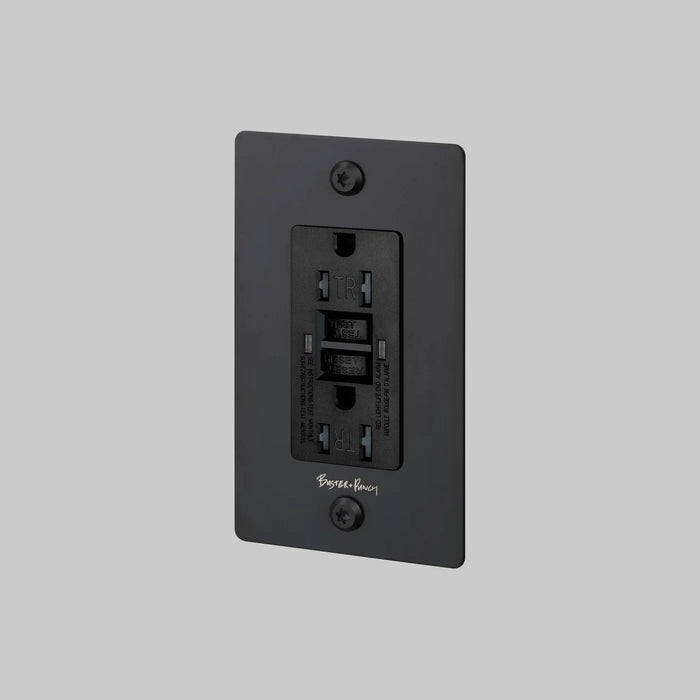 Buster + Punch 1-Gang Duplex GFCI Outlet – Linear - Black / With Logo - 1G GFCI