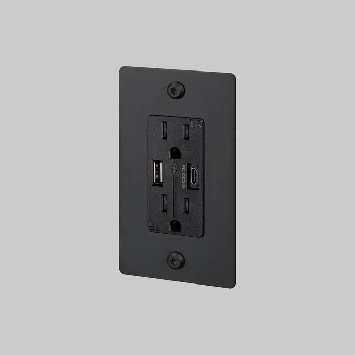 Buster + Punch 1-Gang Duplex Outlet with USB-A & USB-C – Linear - Black / Without Logo - 1G USB A + C Outlets