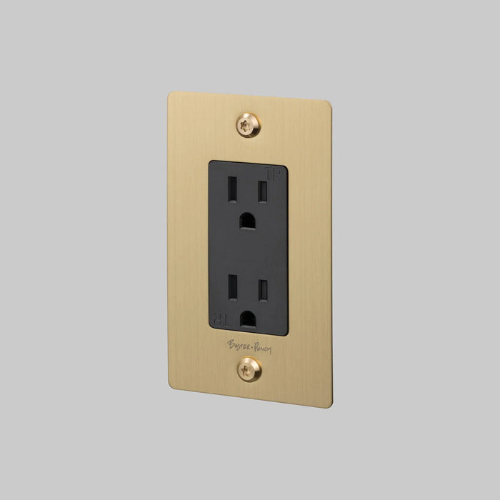Buster + Punch 1-Gang Duplex Outlet – Linear - Brass / With Logo - 1G Duplex Outlets