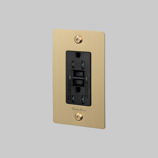 Buster + Punch 1-Gang Duplex GFCI Outlet – Linear - Brass / With Logo - 1G GFCI