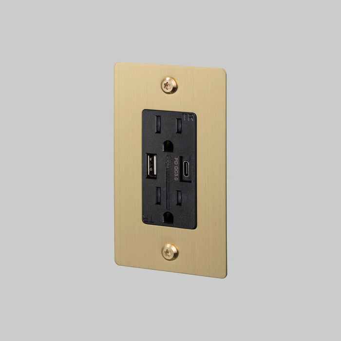Buster + Punch 1-Gang Duplex Outlet with USB-A & USB-C – Linear - Brass / Without Logo - 1G USB A + C Outlets