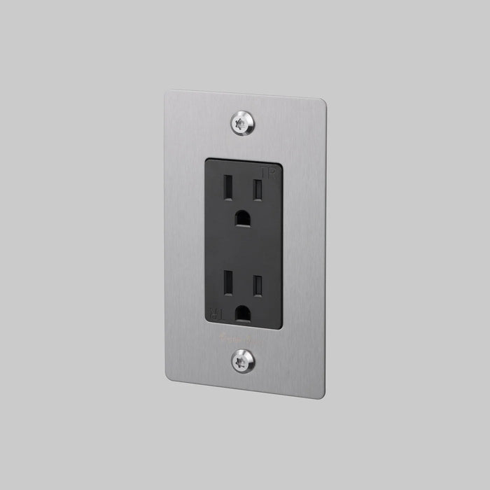 Buster + Punch 1-Gang Duplex Outlet – Linear - Steel / Without Logo - 1G Duplex Outlets