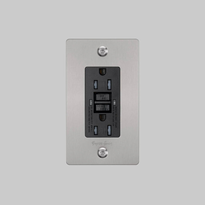 Buster + Punch 1-Gang Duplex GFCI Outlet – Linear - Steel / With Logo - 1G GFCI