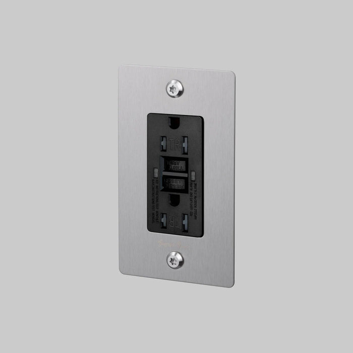 Buster + Punch 1-Gang Duplex GFCI Outlet – Linear - Steel / Without Logo - 1G GFCI