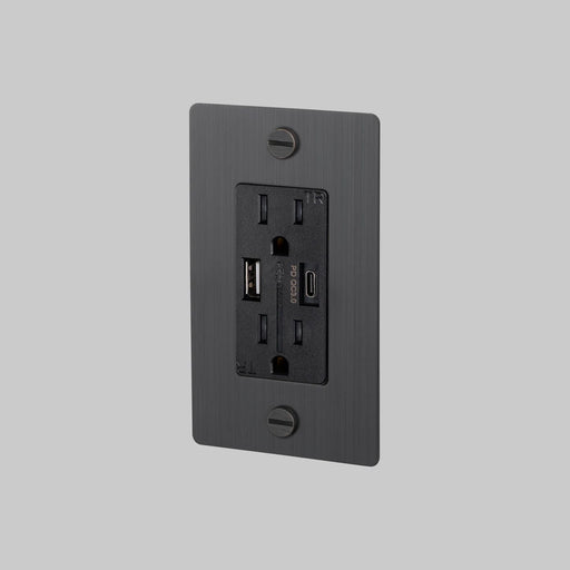 Buster + Punch 1-Gang Duplex Outlet with USB-A & USB-C – Cross - Smoked Bronze / Without Logo - 1G USB A + C Outlets