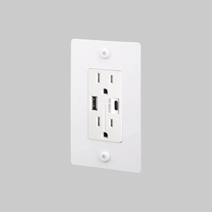 Buster + Punch 1-Gang Duplex Outlet with USB-A & USB-C – Linear - White / Without Logo - 1G USB A + C Outlets