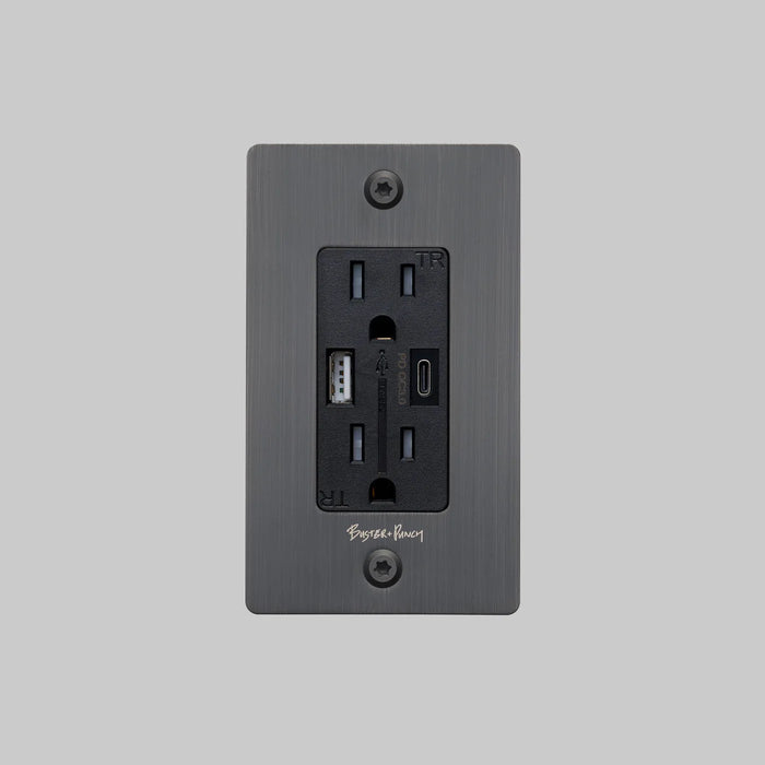 Buster + Punch 1-Gang Duplex Outlet with USB-A & USB-C – Linear - 1G USB A + C Outlets