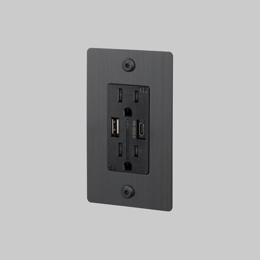 Buster + Punch 1-Gang Duplex Outlet with USB-A & USB-C – Linear - Smoked Bronze / Without Logo - 1G USB A + C Outlets
