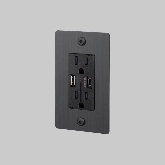 Buster + Punch 1-Gang Duplex Outlet with USB-A & USB-C – Linear - Smoked Bronze / Without Logo - 1G USB A + C Outlets