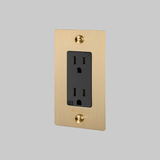 Buster + Punch 1-Gang Duplex Outlet – Cross - Brass / With Logo - 1G Duplex Outlets