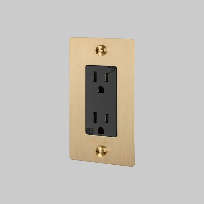 Buster + Punch 1-Gang Duplex Outlet – Cross - Brass / With Logo - 1G Duplex Outlets