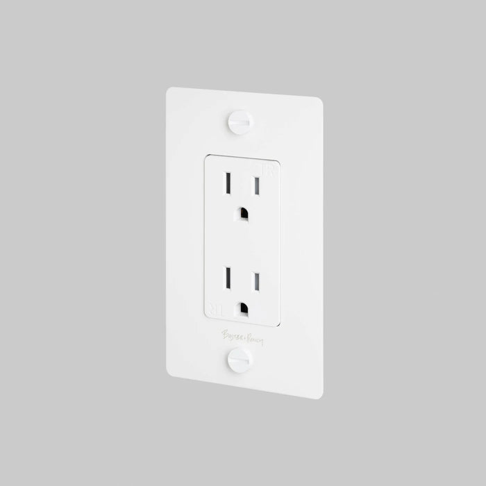 Buster + Punch 1-Gang Duplex Outlet – Cross - White / With Logo - 1G Duplex Outlets