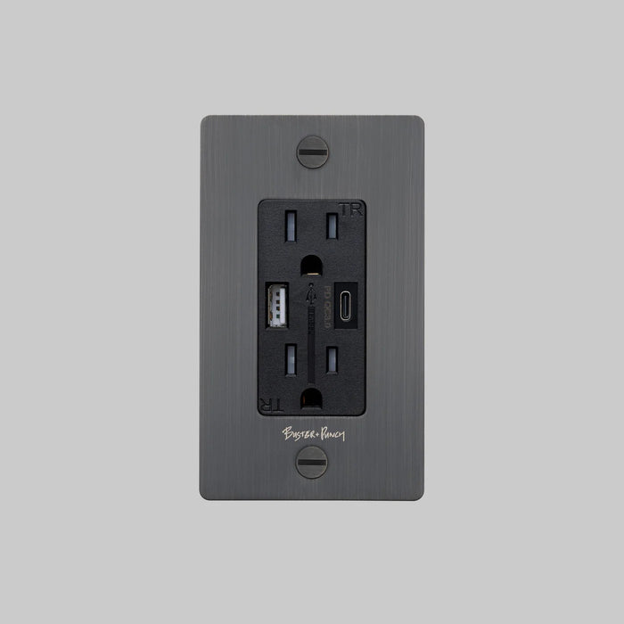 Buster + Punch 1-Gang Duplex Outlet with USB-A & USB-C – Cross - 1G USB A + C Outlets