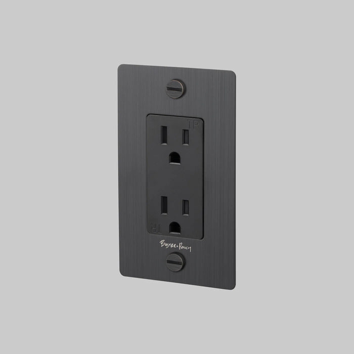 Buster + Punch 1-Gang Duplex Outlet – Cross - Black / With Logo - 1G Duplex Outlets
