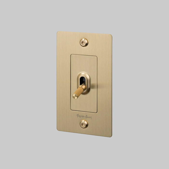 Buster + Punch 1-Gang Toggle Switch – Linear - Brass / With Logo - 1G Toggle