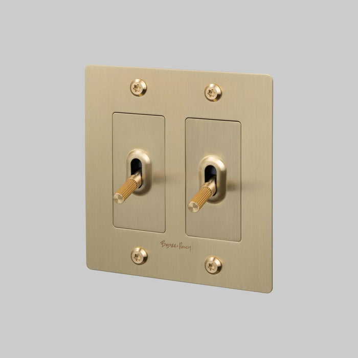 Buster + Punch 2-Gang Toggle Switch – Linear - Brass / With Logo - 2G Toggle