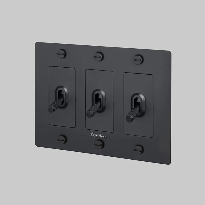 Buster + Punch 3-Gang Toggle Switch – Cross - Black / With Logo - 3G Toggle