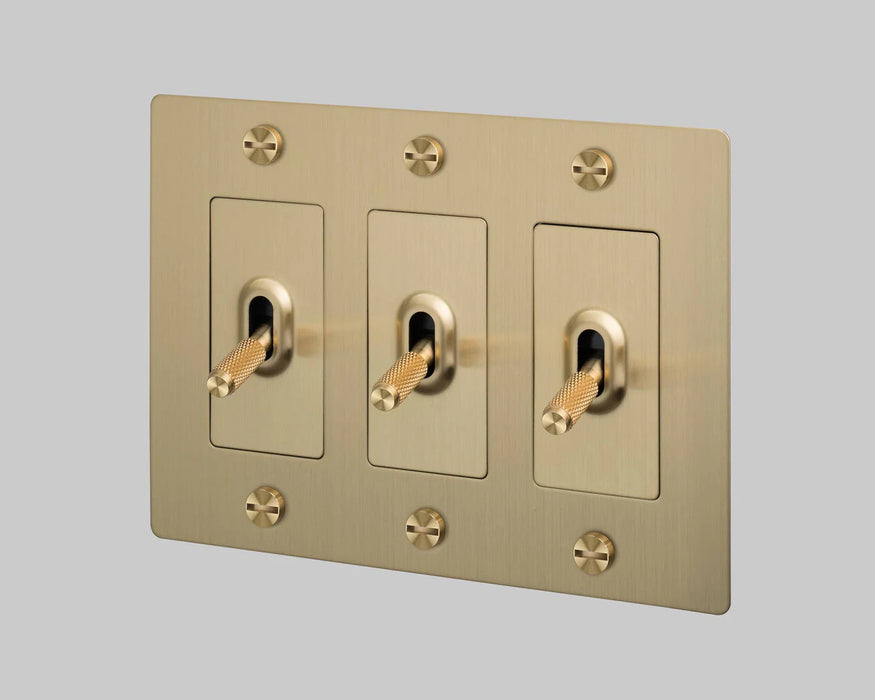 Buster + Punch 3-Gang Toggle Switch – Cross - Brass / Without Logo - 3G Toggle