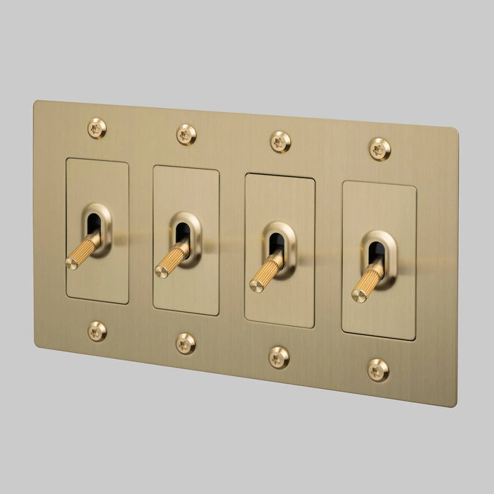 Buster + Punch 4-Gang Toggle Switch – Linear - Brass / Without Logo - 4G Toggle