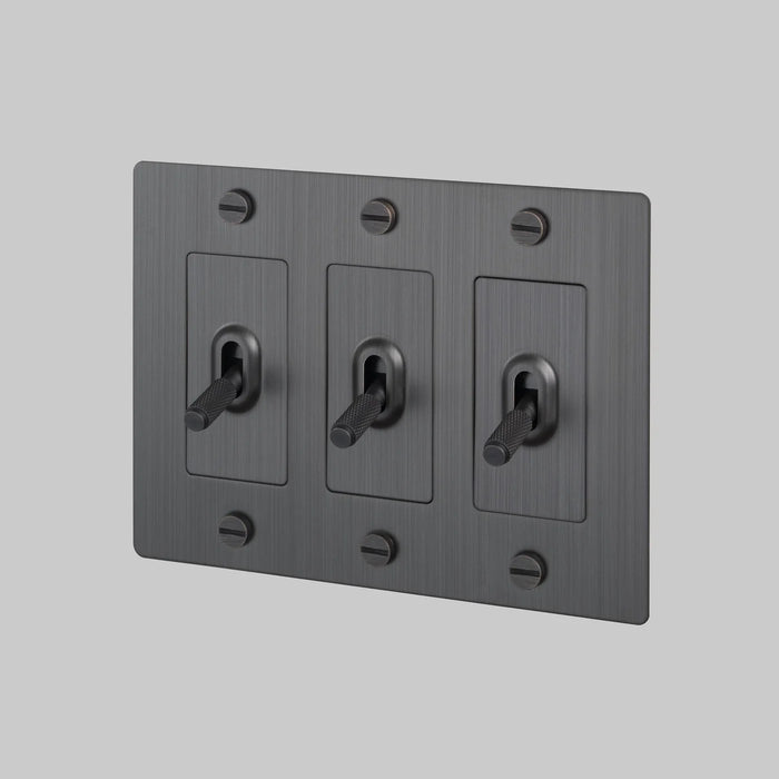 Buster + Punch 3-Gang Toggle Switch – Cross - Smoked Bronze / Without Logo - 3G Toggle