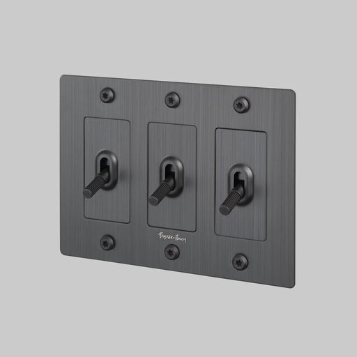 Buster + Punch 3-Gang Toggle Switch – Linear - Smoked Bronze / With Logo - 3G Toggle