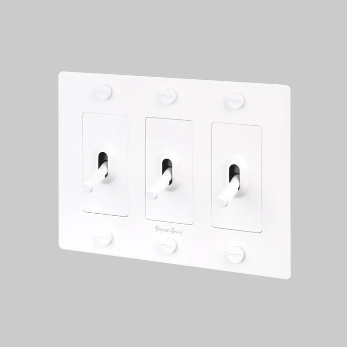 Buster + Punch 3-Gang Toggle Switch – Cross - White / With Logo - 3G Toggle