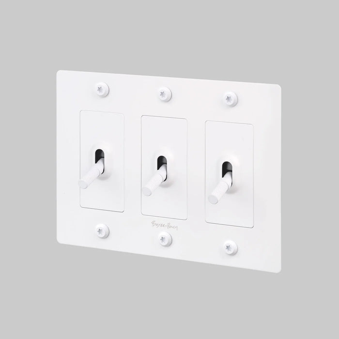 Buster + Punch 3-Gang Toggle Switch – Linear - White / With Logo - 3G Toggle