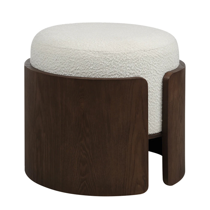 Renwil Capsula Off-White Bouclé and Walnut Ottoman