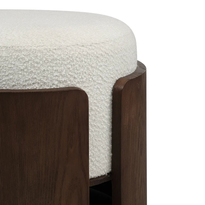 Renwil Capsula Off-White Bouclé and Walnut Ottoman