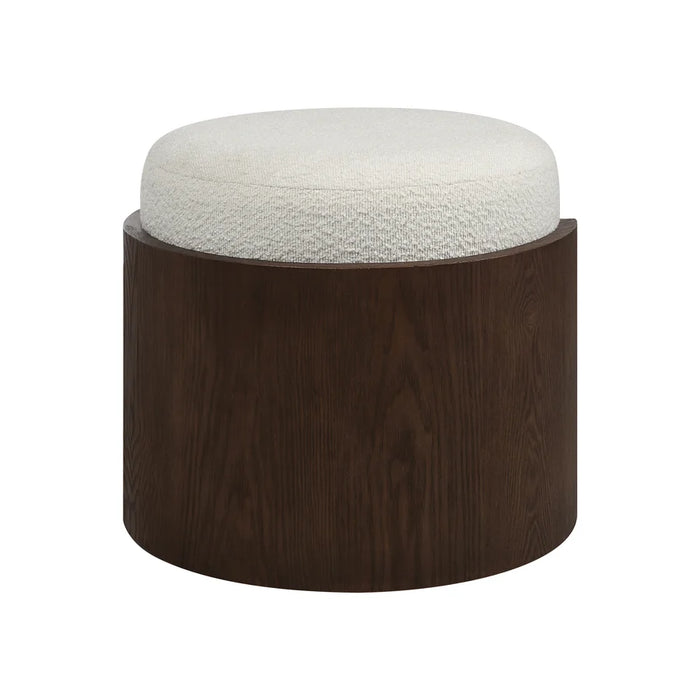 Renwil Capsula Off-White Bouclé and Walnut Ottoman