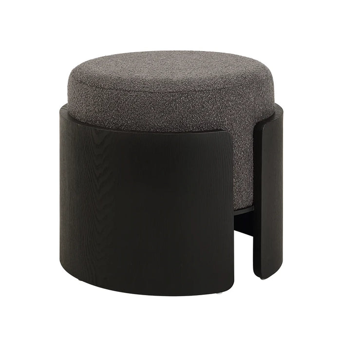 Renwil Capsula Black Wood and Charcoal Linen Ottoman