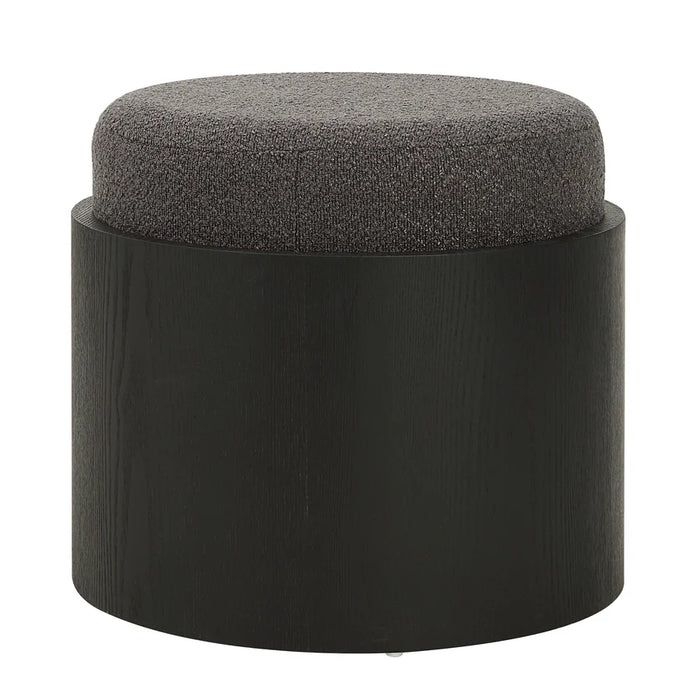 Renwil Capsula Black Wood and Charcoal Linen Ottoman